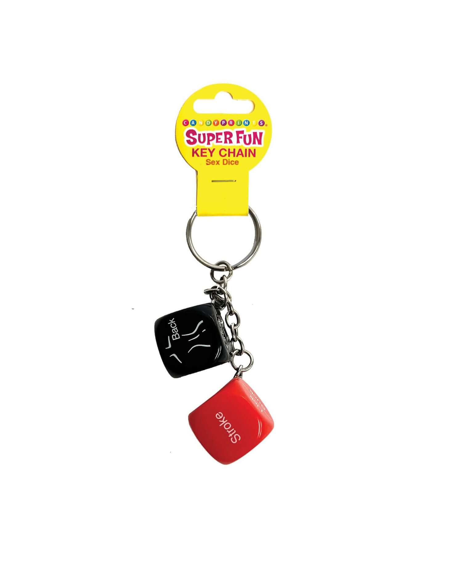 Super Fun Key Chain with sex dice by Little Genie hanging, perfect for adding spice and fun to your keyring and love life.