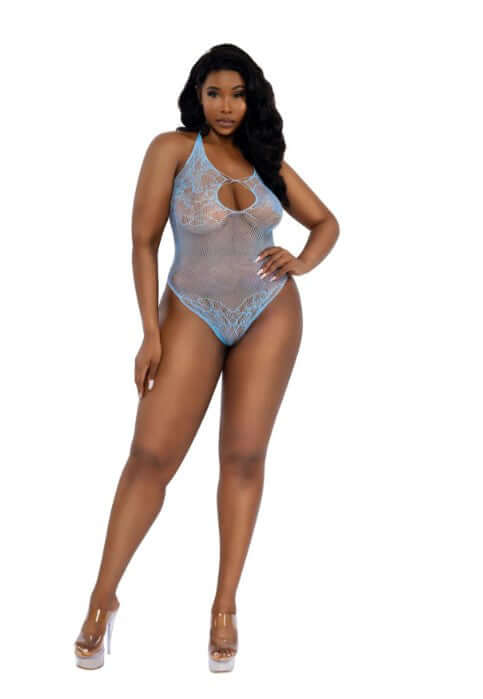 Dreamgirl Lingerie Ashley Teddy Queen Size Arctic Blue, elegant one-piece teddy in vibrant arctic blue color.