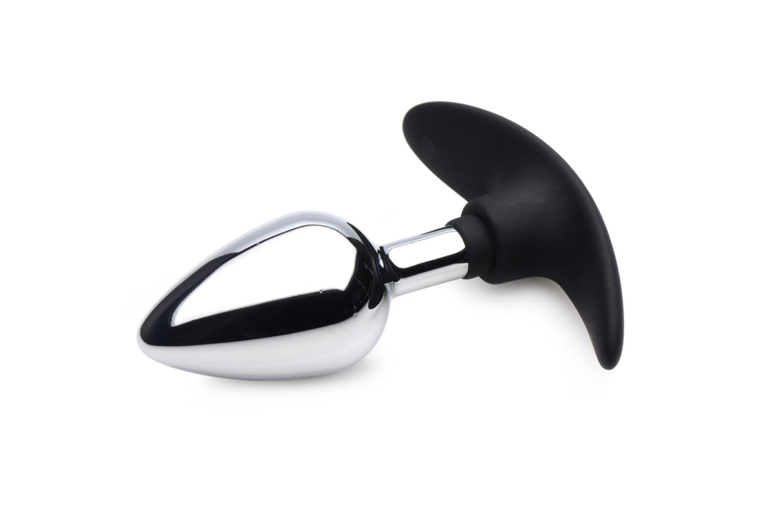 Dark Invader Metal and Silicone Anal Plug Medium with a shiny metallic tip and black silicone base for comfort.