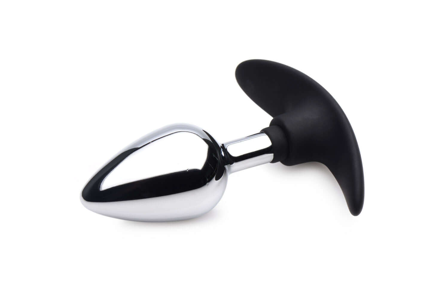 Dark Invader Metal and Silicone Anal Plug Medium with a shiny metallic tip and black silicone base for comfort.
