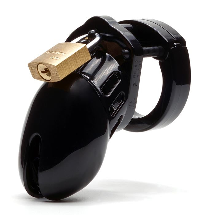 CB6000S Male Chastity Cage Kit Black featuring a secure lock for safety and comfort.
