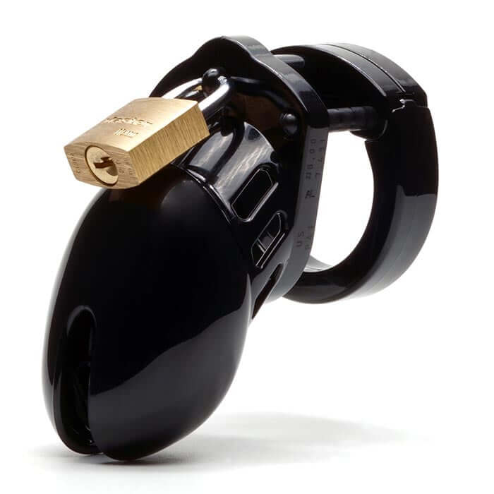 CB6000S Male Chastity Cage Kit Black featuring a secure lock for safety and comfort.
