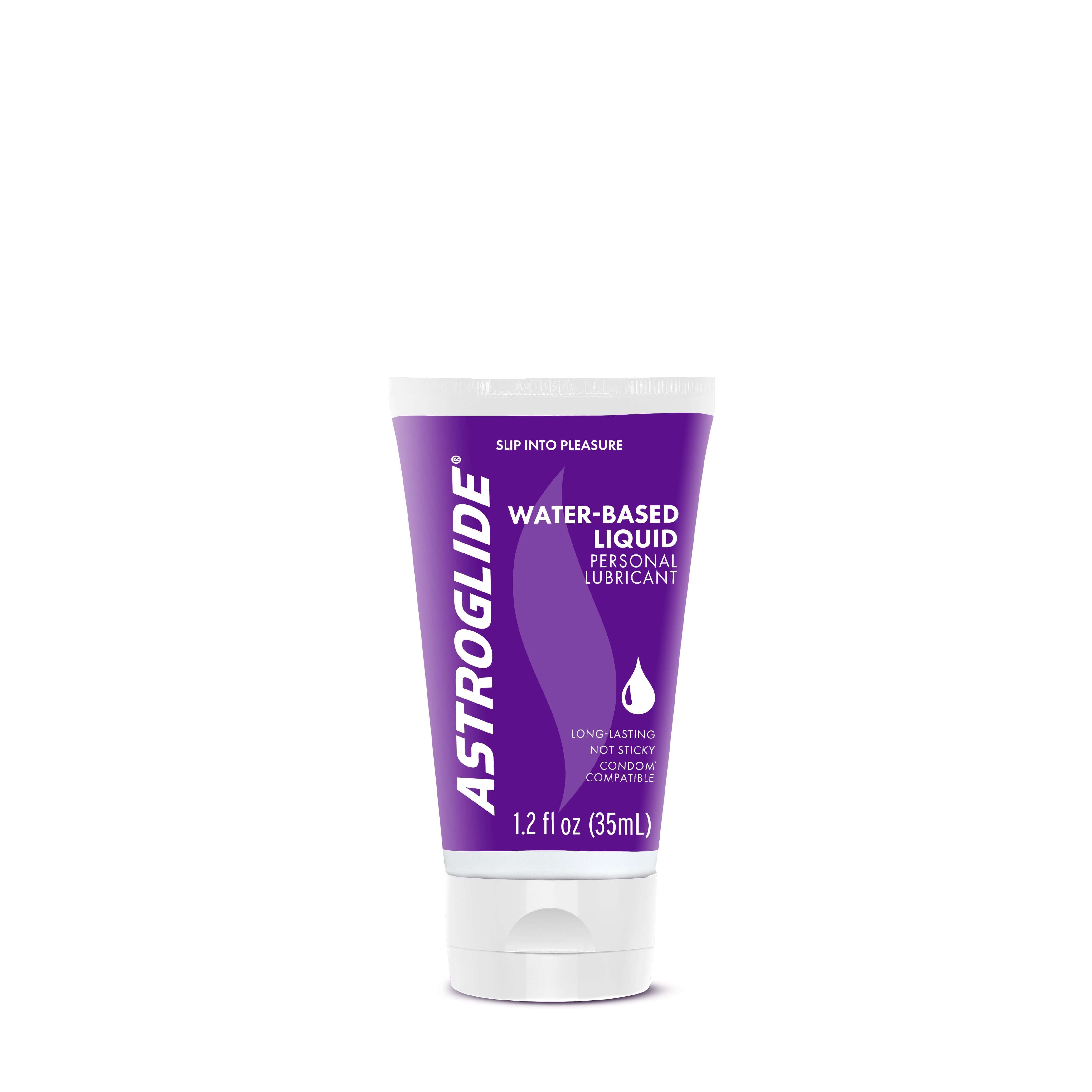 Astroglide 2.0 Water-based Liquid Lubricant 1.2 Oz tube showing smooth glide and long-lasting comfort.