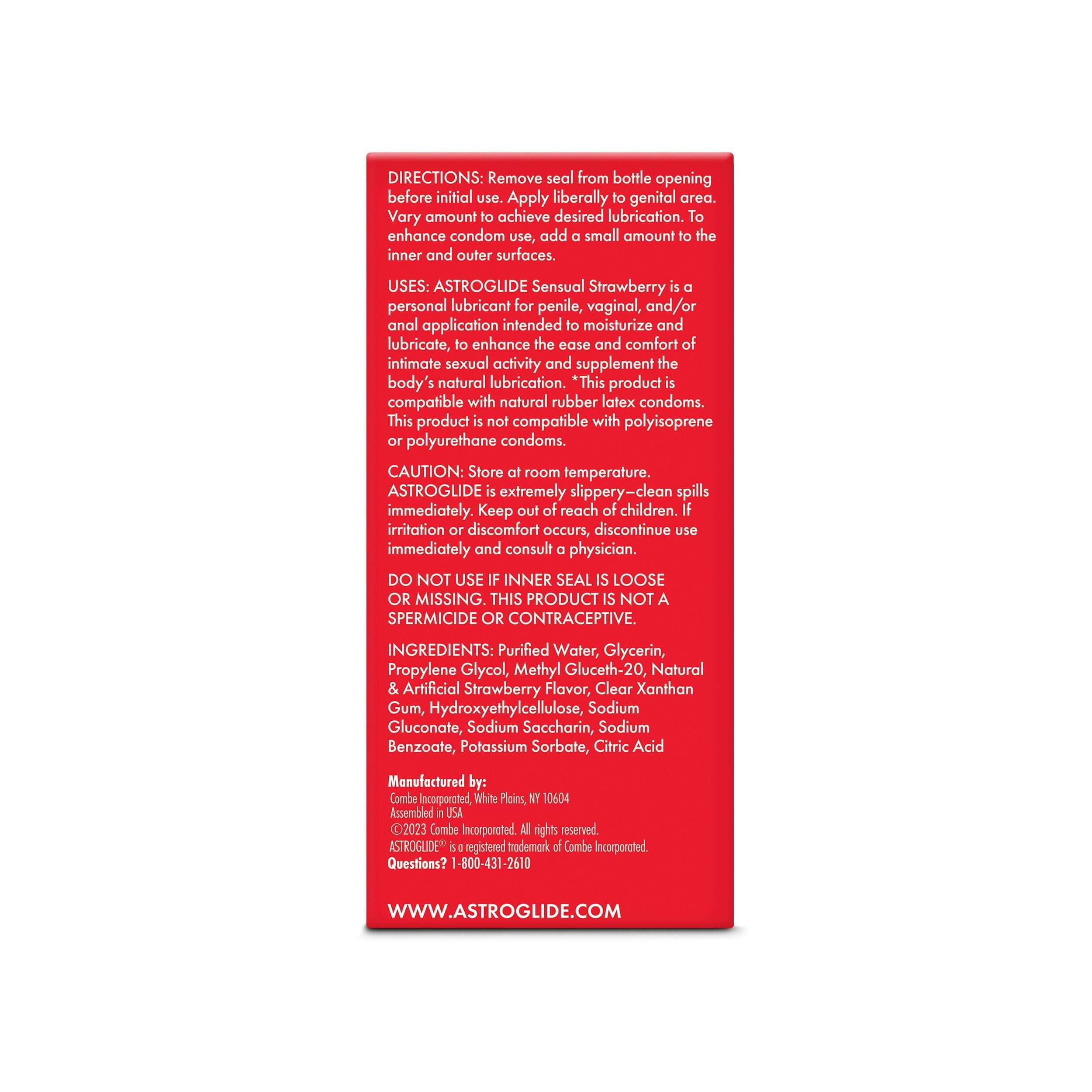 Astroglide Water-based Lubricant Strawberry 2.5 Oz product directions and ingredients information.