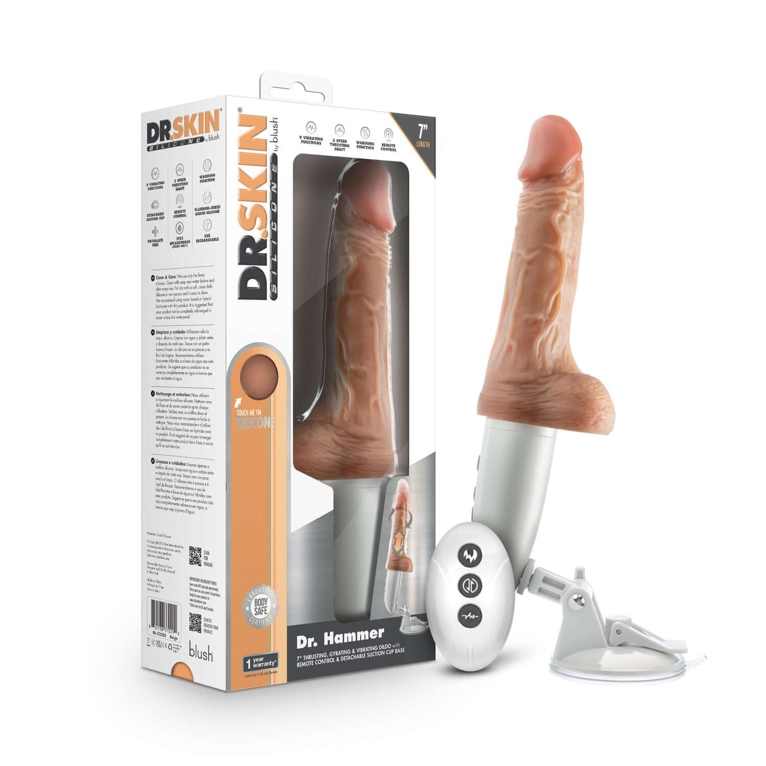 Dr. Skin Silicone - Dr. Hammer - 7 Inch Thrusting Dildo With Handle - Beige-4