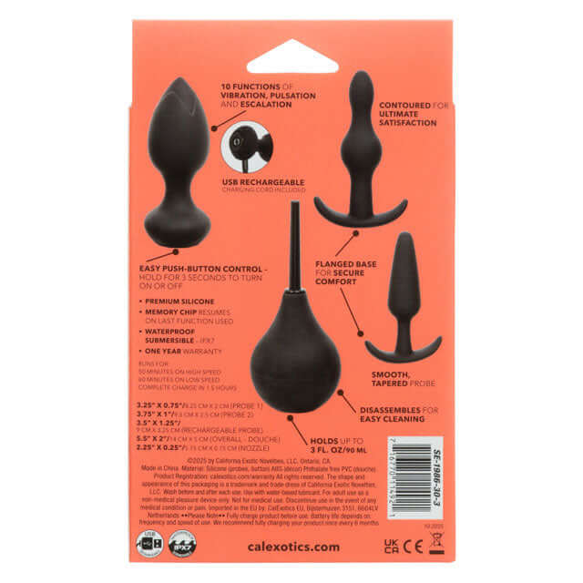 Pleasure Kits Anal Explorer Collection Black features multiple anal toys for safe satisfaction and exploration.