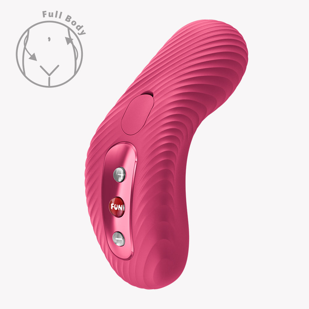 Fun Factory Laya III Lay-on Vibrator Magenta side view showcasing ergonomic design and control buttons.