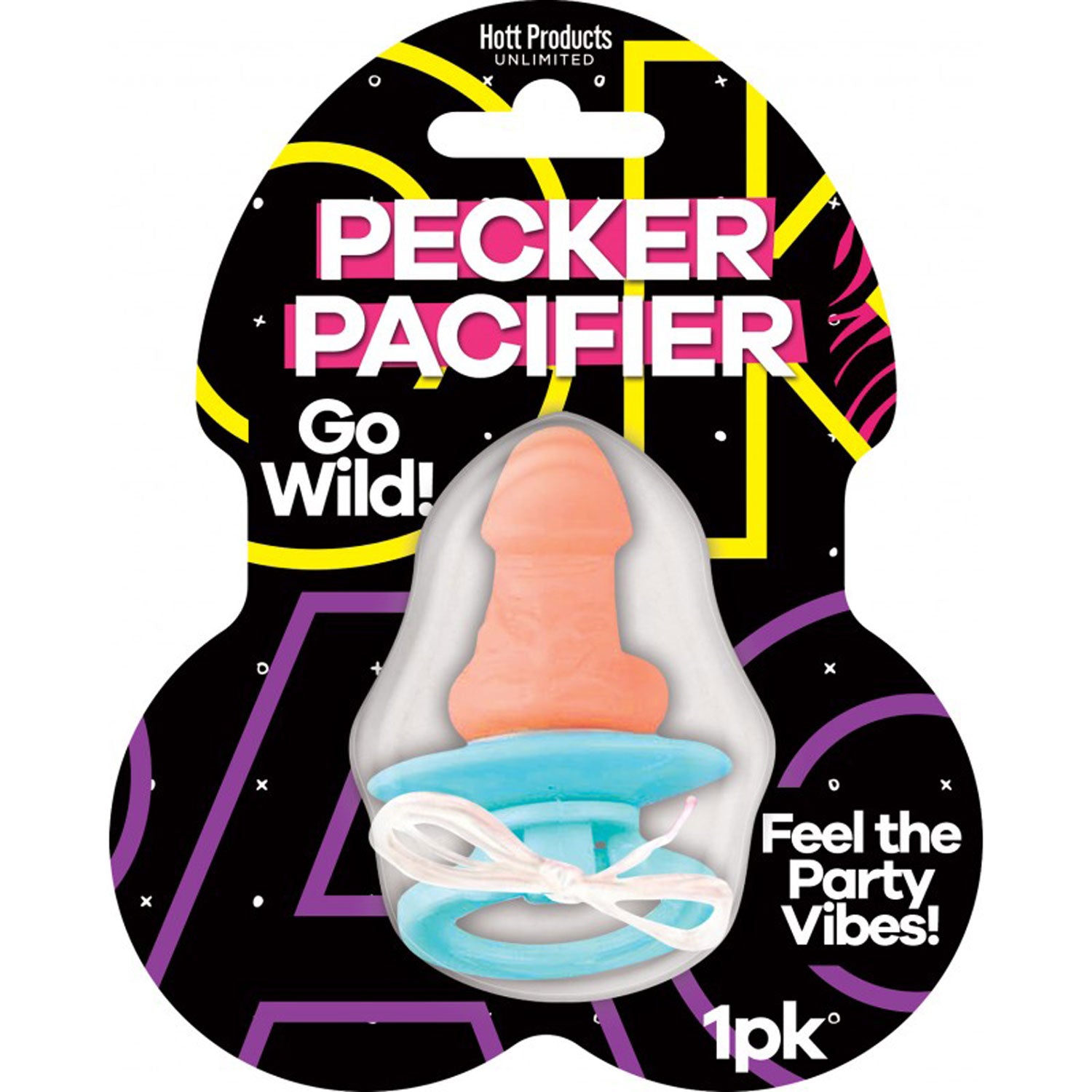 Pecker Pacifier novelty accessory for adult parties, featuring playful design and elastic wristband.