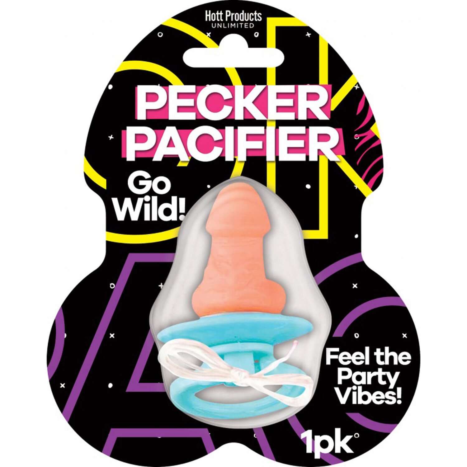 Pecker Pacifier novelty accessory for adult parties, featuring playful design and elastic wristband.