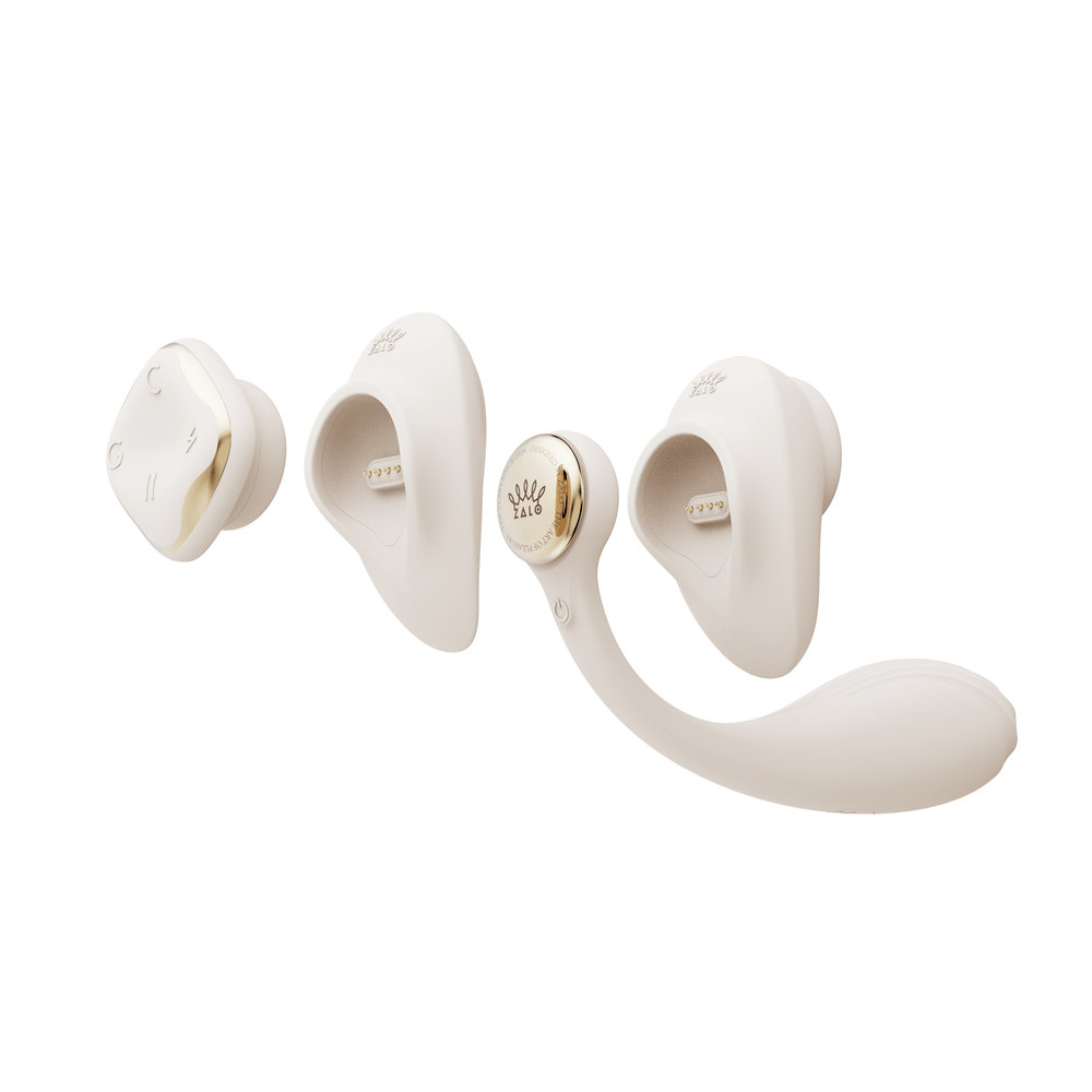 ZALO Deya Wearable Smart Dual Vibrator with App Control in white modular design for customizable use.