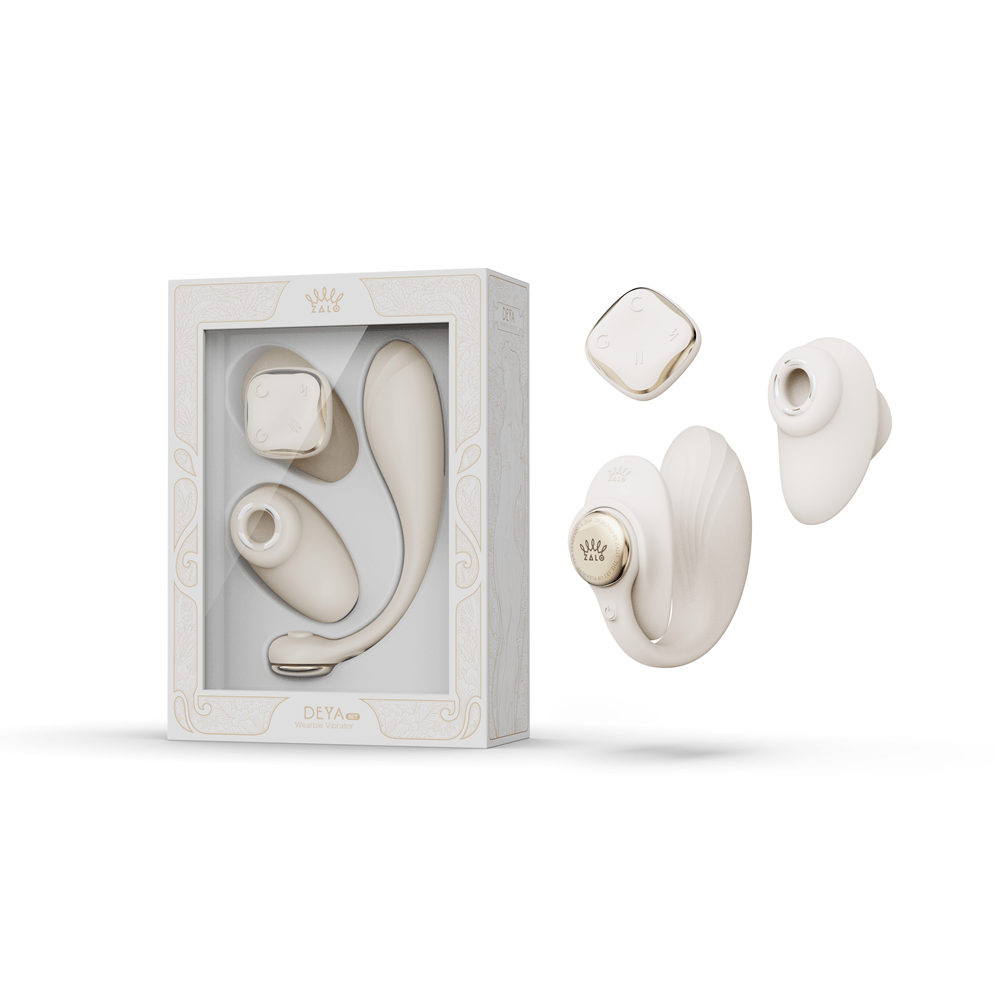 ZALO Deya Wearable Smart Dual Vibrator with App Control in elegant packaging and modular design for hands-free use.