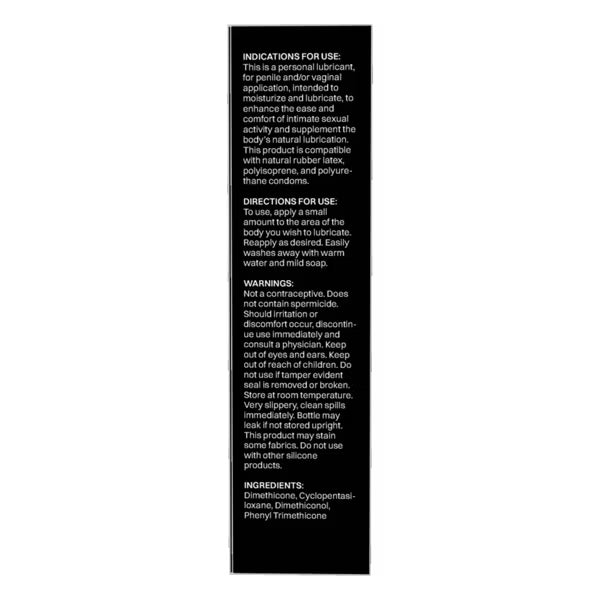 Instructions and warnings for Wet Platinum Luxury Silicone Lubricant 6.1 Oz including usage directions and ingredients.