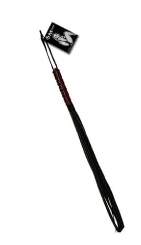 Sex & Mischief Mahogany Flogger, a stylish and impactful play accessory measuring 30 inches in length.