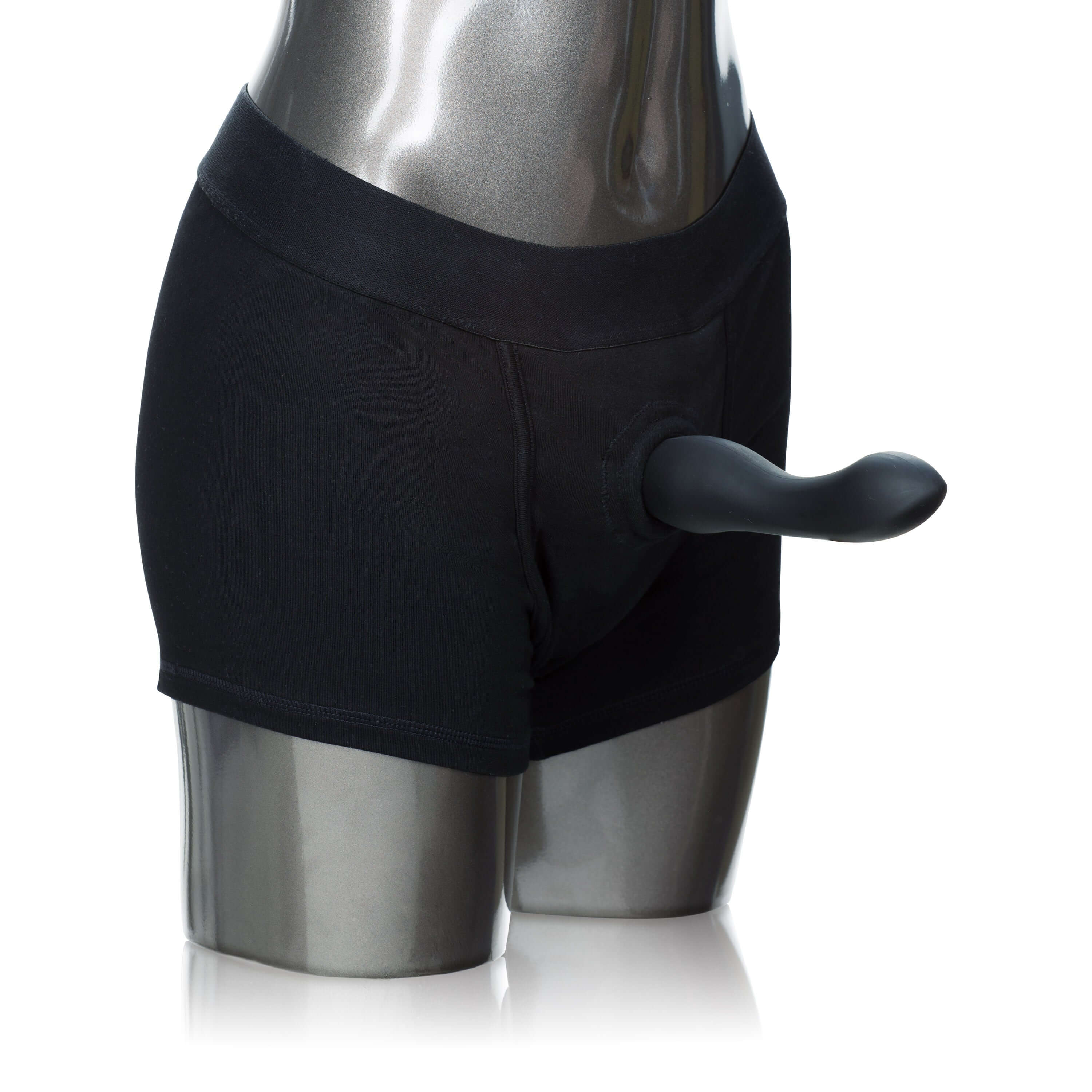 Packer Gear Boxer Brief Harness Large XL Black displayed on a mannequin with a discreet design for secure wear.