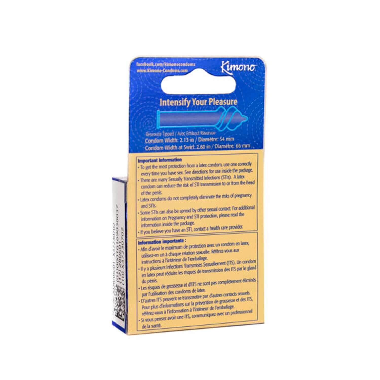 Kimono Swirl Condom Package Back View with Instructions and Product Details