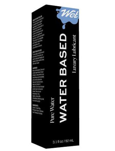 Wet Original Water Based Lubricant 3.1 Oz box displaying product details and benefits.