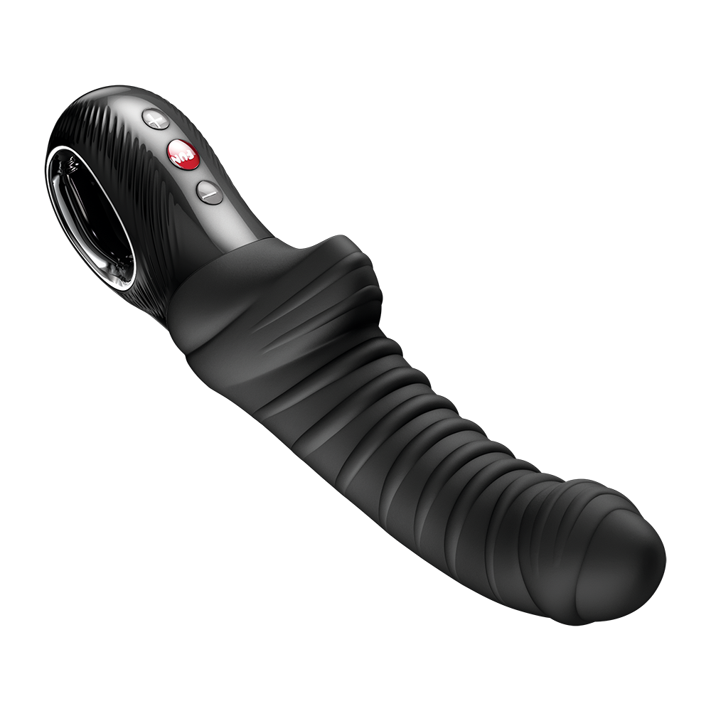 Fun Factory Tiger G-Spot Vibrator Black showcasing its flexible silicone shaft and control buttons.
