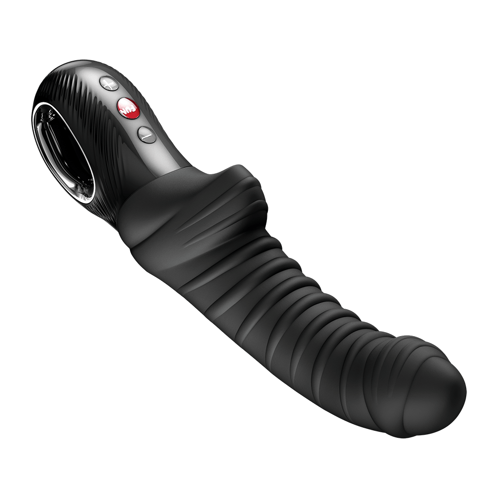 Fun Factory Tiger G-Spot Vibrator Black showcasing its flexible silicone shaft and control buttons.