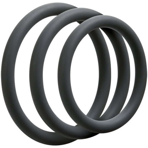 OptiMALE 3 C-Ring Set Silicone Cock Ring Thin Slate showing three graduated silicone rings.