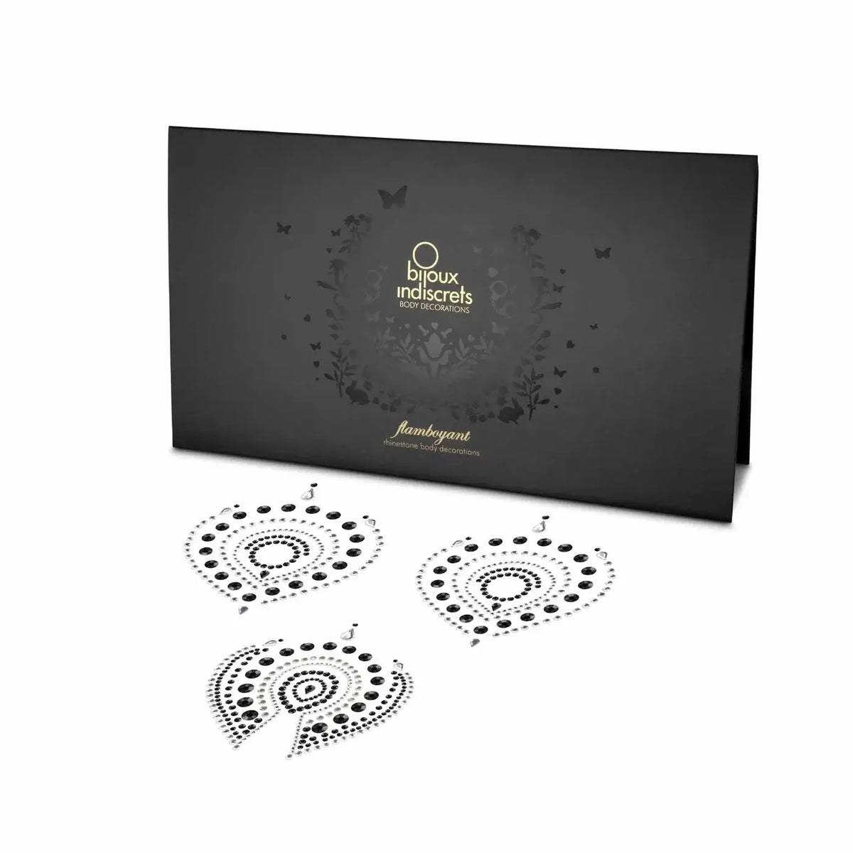 Bijoux Indiscrets Flamboyant Rhinestone Body Decorations displayed in elegant packaging with intricate design elements.