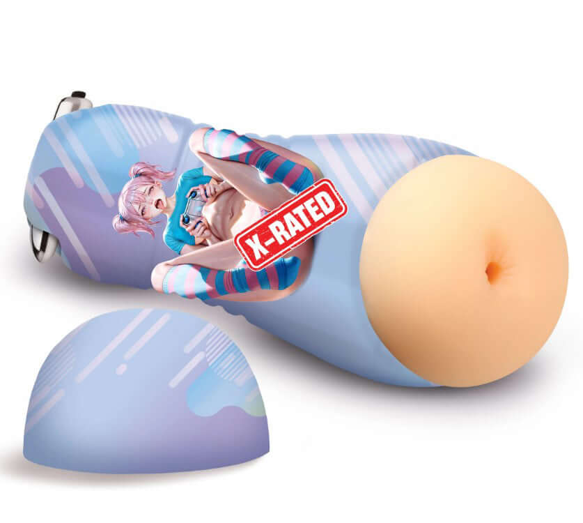 Haruka the Gamer Girl Vibrating Ass Stroker Beige design with anime graphics and X-RATED label on compact stroker.