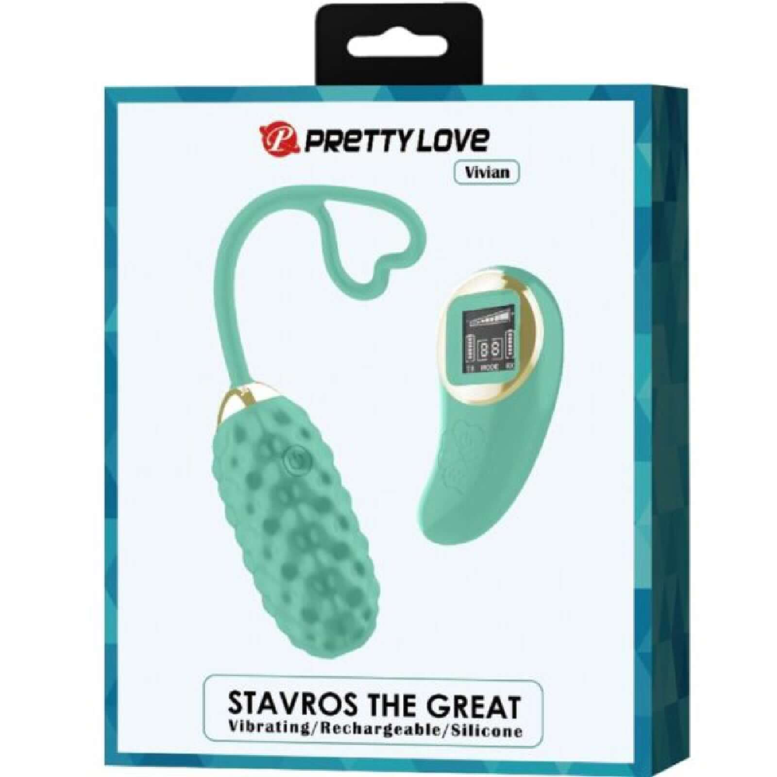 Vivian Remote Control Vibrating Egg in turquoise packaging by Pretty Love featuring 10 vibration patterns and wireless remote control.