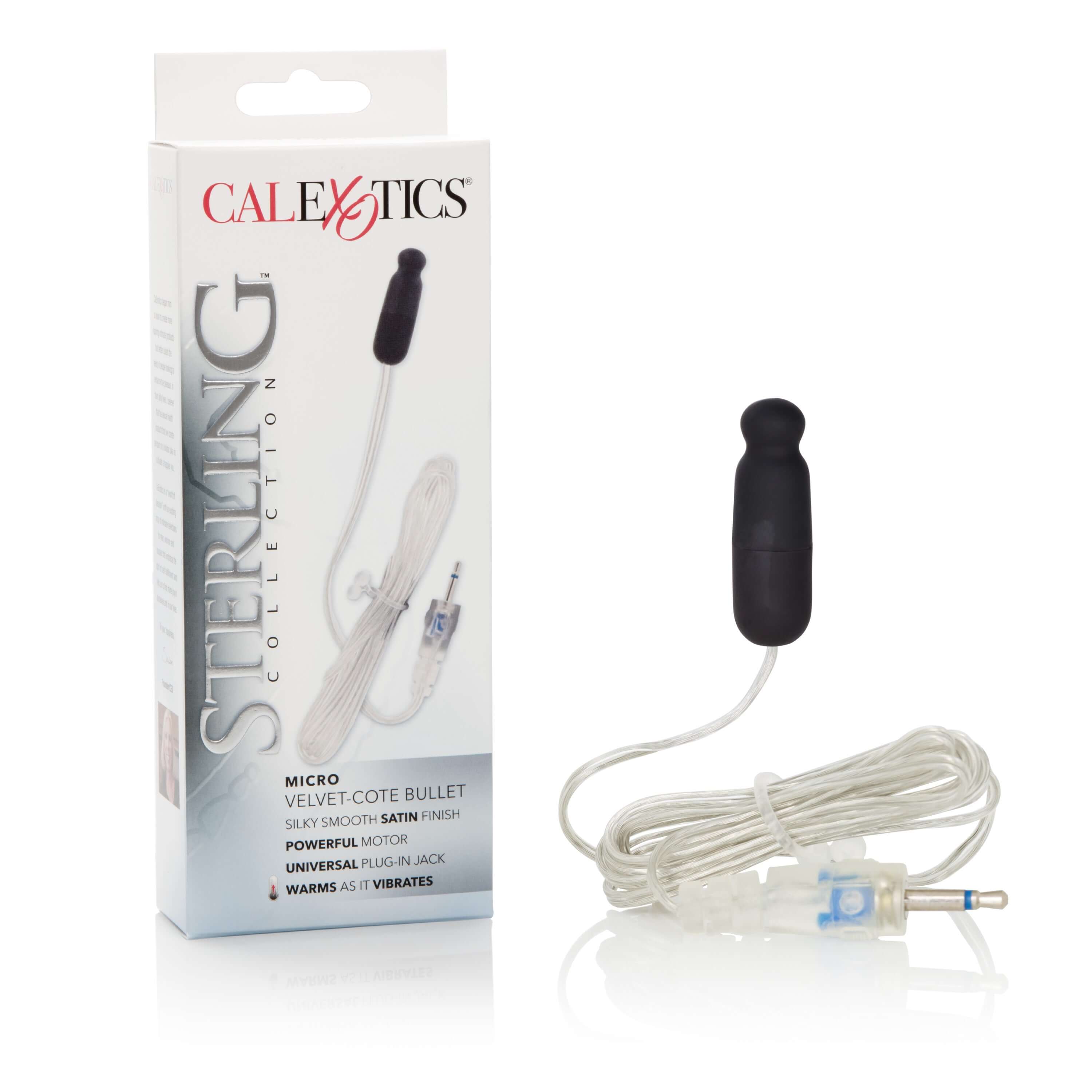 Sterling Collection Micro Velvet-Cote Bullet Vibrator in packaging with powerful control and sleek design.