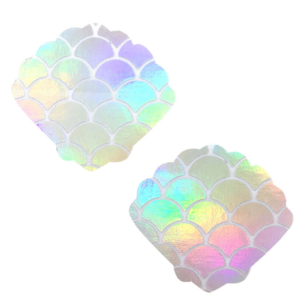 Mystical Mermaid White Holographic Mermaid Shell Nipztix Pasties-0