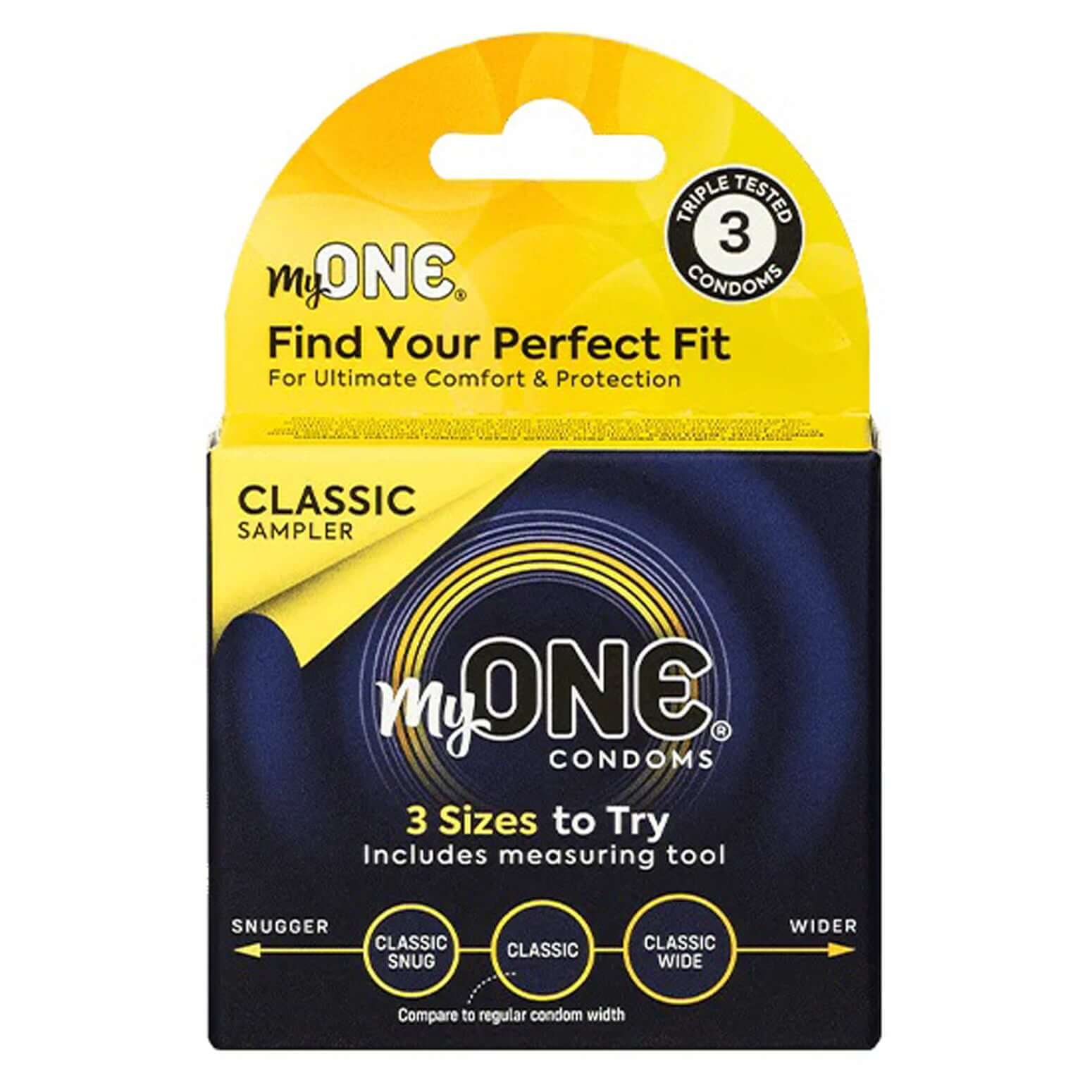 MyONE Classic Sampler 3 Ct Condoms with FitKit for custom sizing and ultimate comfort and protection