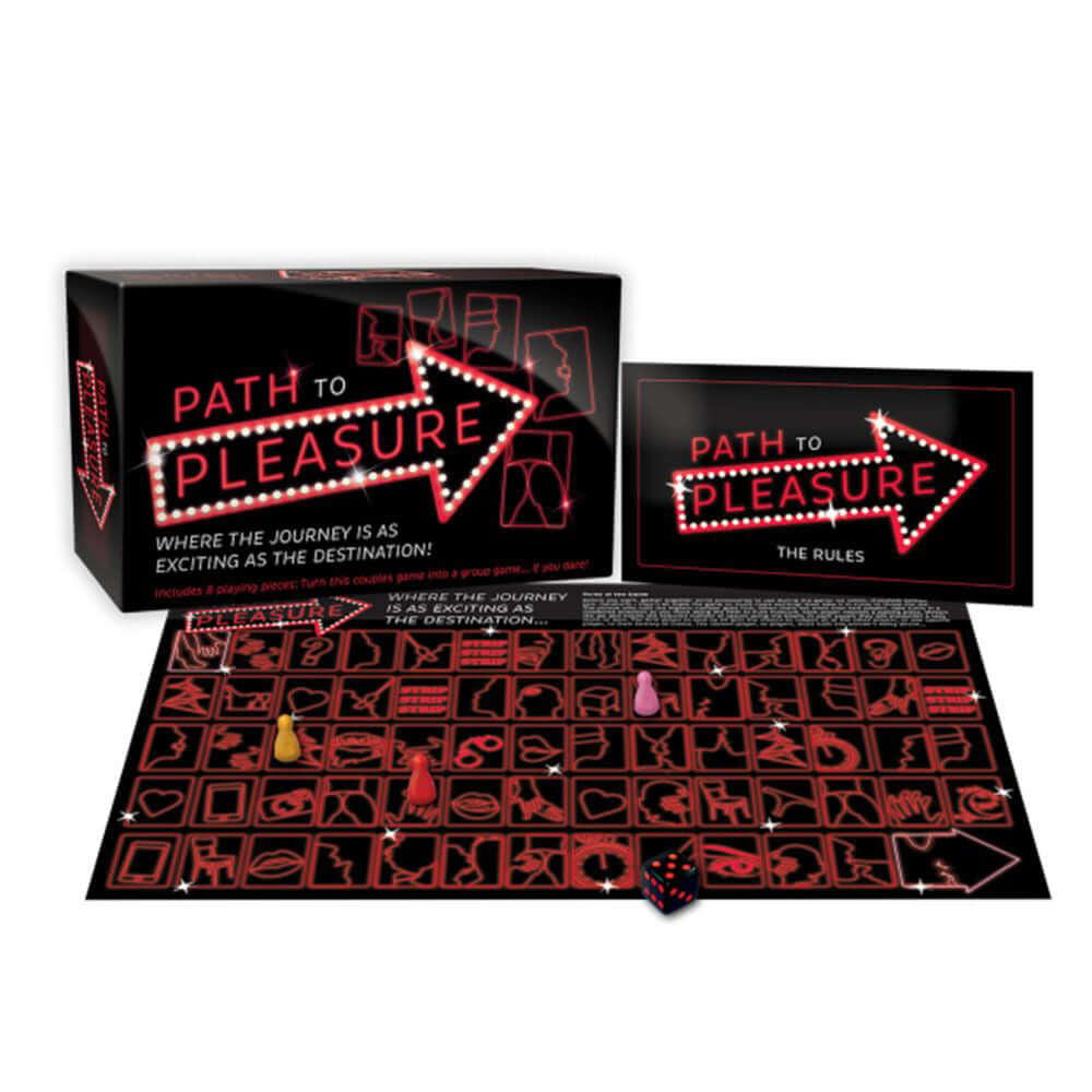 Path to Pleasure Adult Game box and game board featuring engaging graphics and rules for an intimate experience.