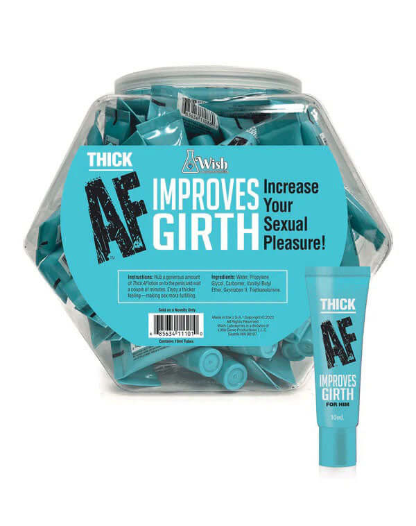 Thick Af Girth Cream 10 ml Display of 65 featuring individual tubes for intimate enhancement and increased pleasure.