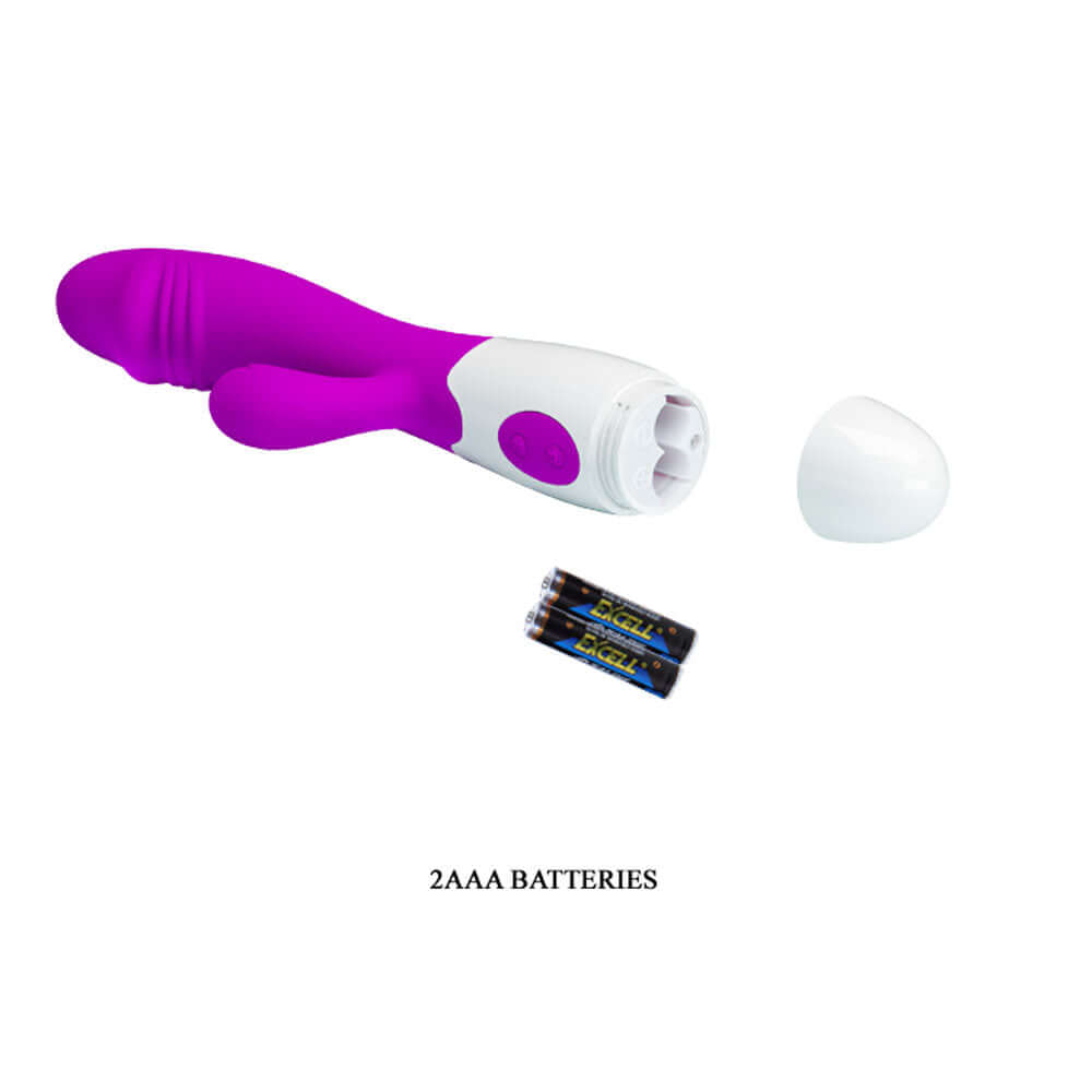 Pretty Love Rabbit Vibrator Snappy in purple with AAA batteries for versatile pleasure.