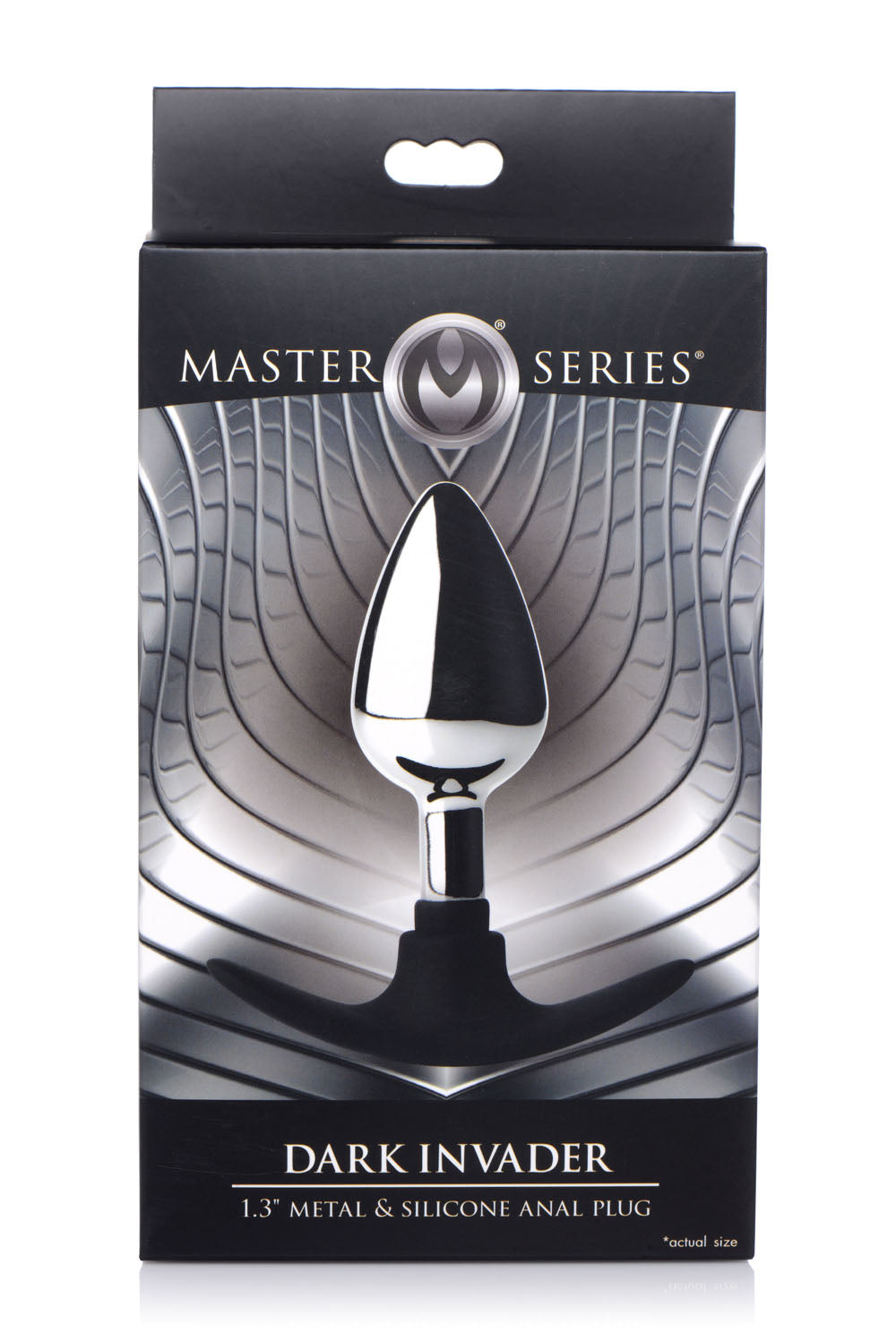 Dark Invader Metal and Silicone Anal Plug Medium packaging featuring sleek design and luxurious materials.