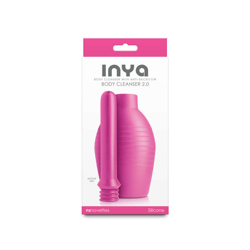 INYA Body Cleanser 2.0 Silicone Enema Pink product packaging featuring a silicone enema and cleaner.