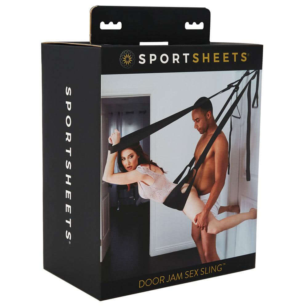 Sportsheets Door Jam Sex Sling packaging showcasing innovative design for enhanced comfort and stability during intimate moments.