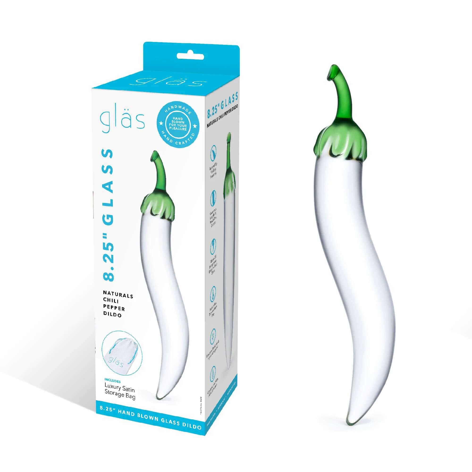 Glass Naturals Chili Pepper Dildo with Packaging - Ultra-Discreet and Pleasurable Toy for Adults