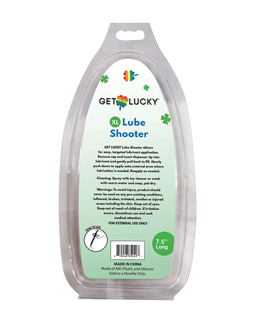 Get Lucky XL Lube Shooter packaging showcasing precision lubricant applicator for targeted application.