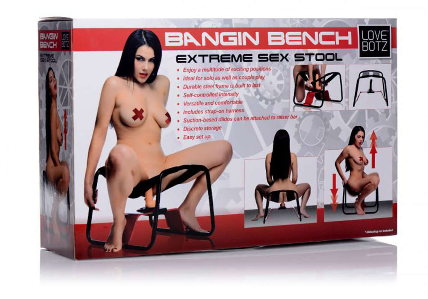 Love Botz Bangin Bench Extreme Sex Stool packaging showcasing innovative design and features for versatile positioning.