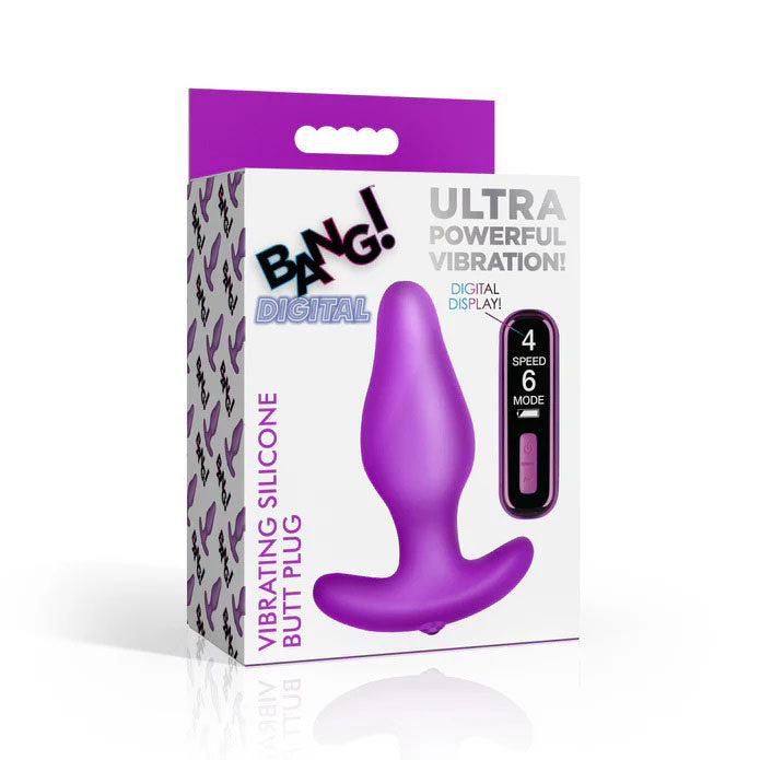 Vibrating Silicone Butt Plug With Digital Remote - Purple-0
