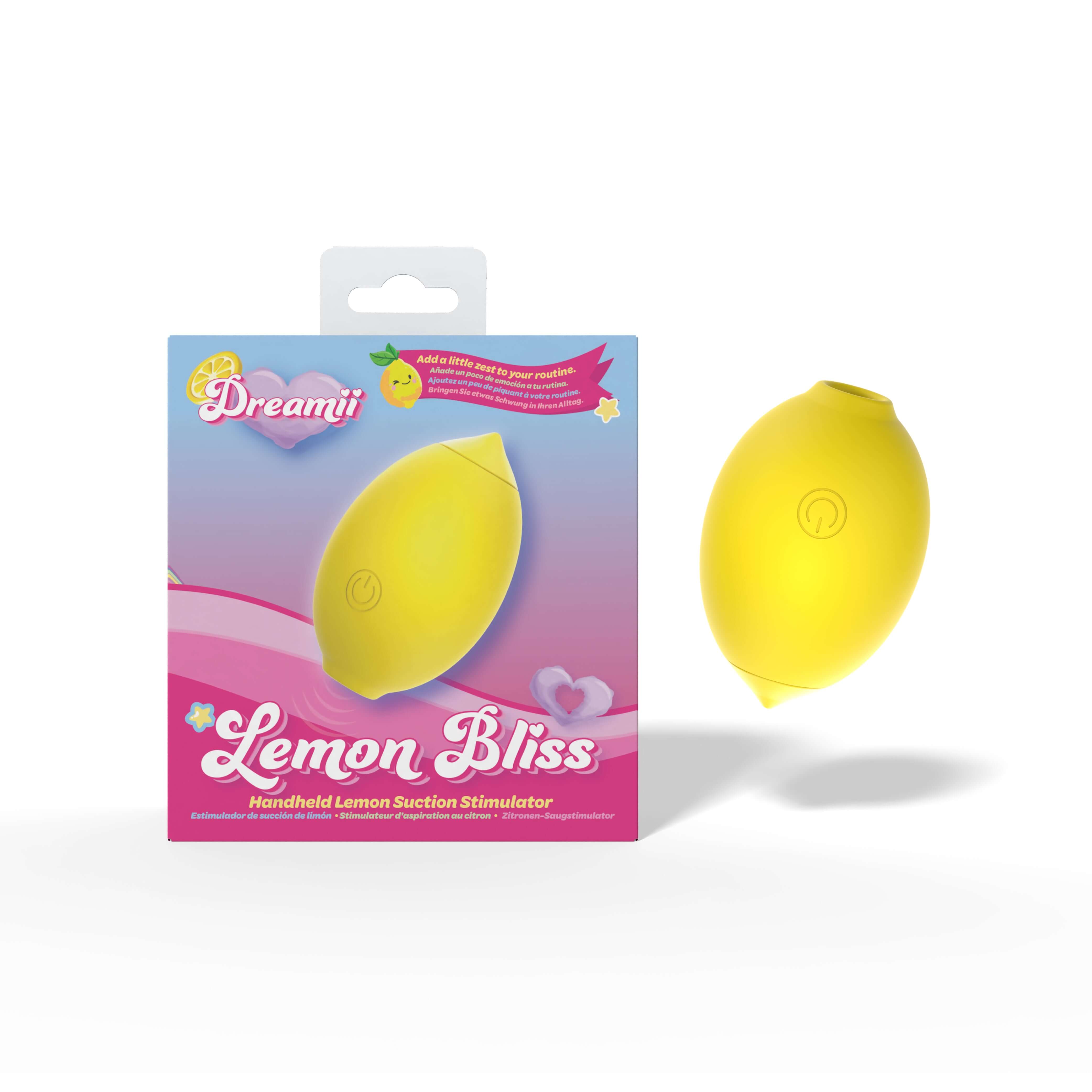 Dreamii Lemon Bliss Air Suction Massager in bright yellow packaging designed for pleasure and stimulation.