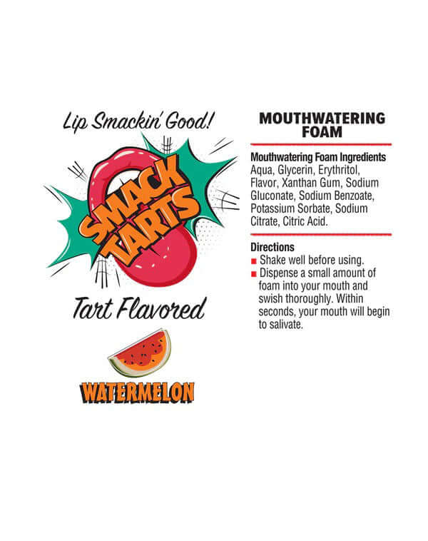 Smack Tarts Mouthwatering Foam Sour Watermelon 2.7 Oz product label with directions and ingredients.