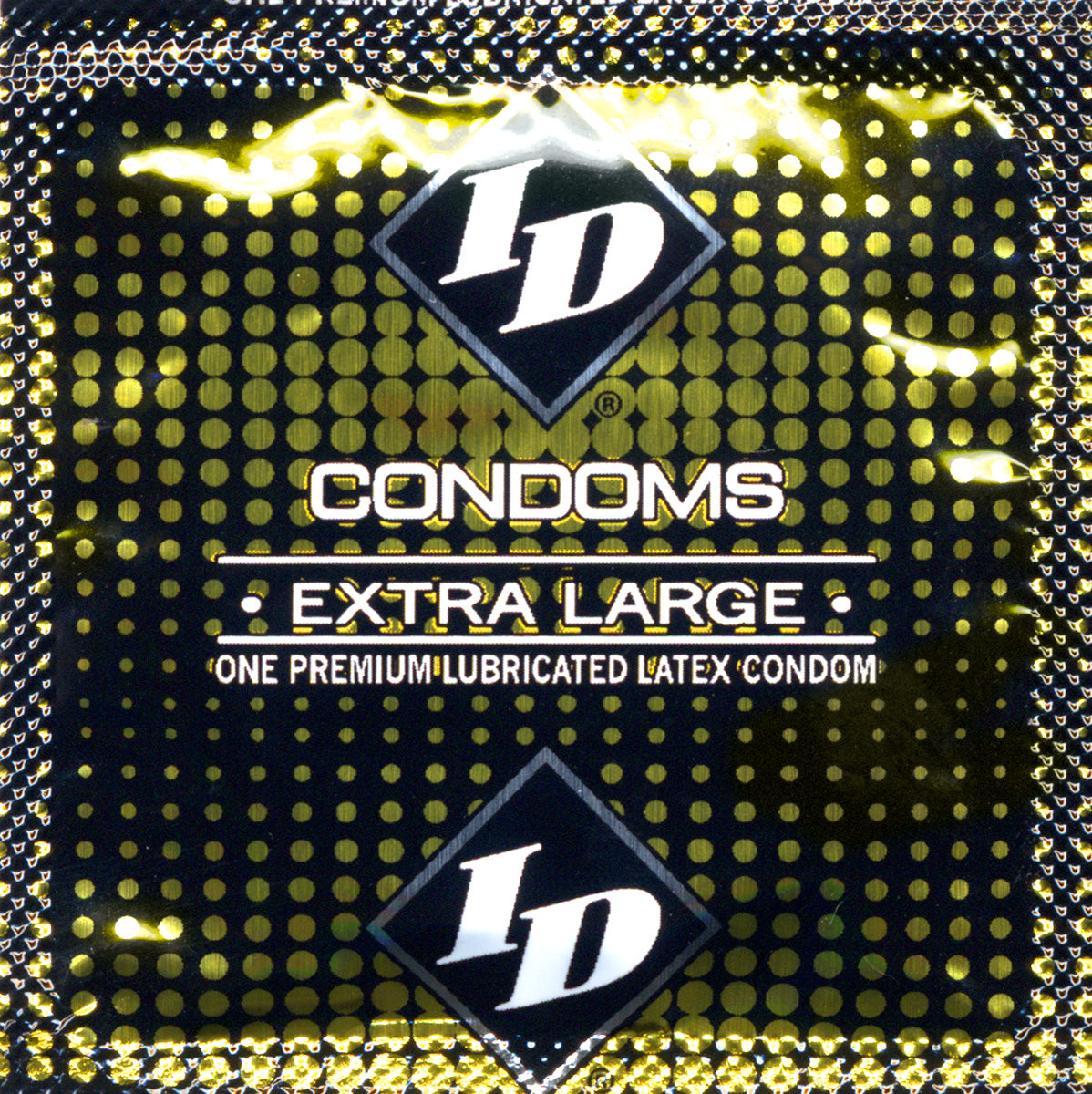 ID Condoms Extra Large 144 pc Bulk Bag packaging featuring premium lubricated latex condom.