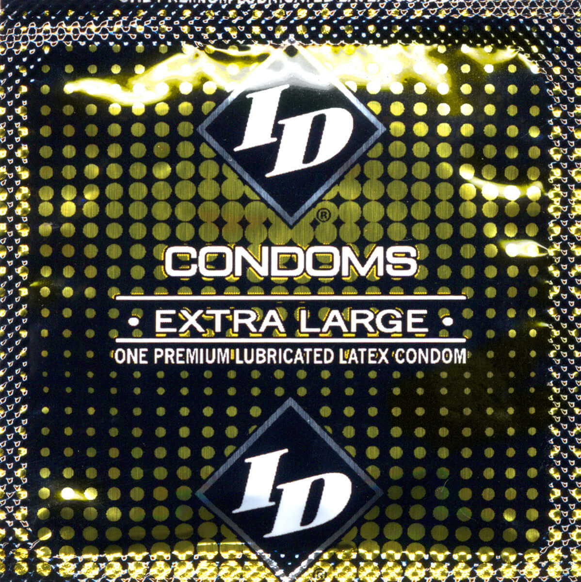 ID Condoms Extra Large 144 pc Bulk Bag packaging featuring premium lubricated latex condom.
