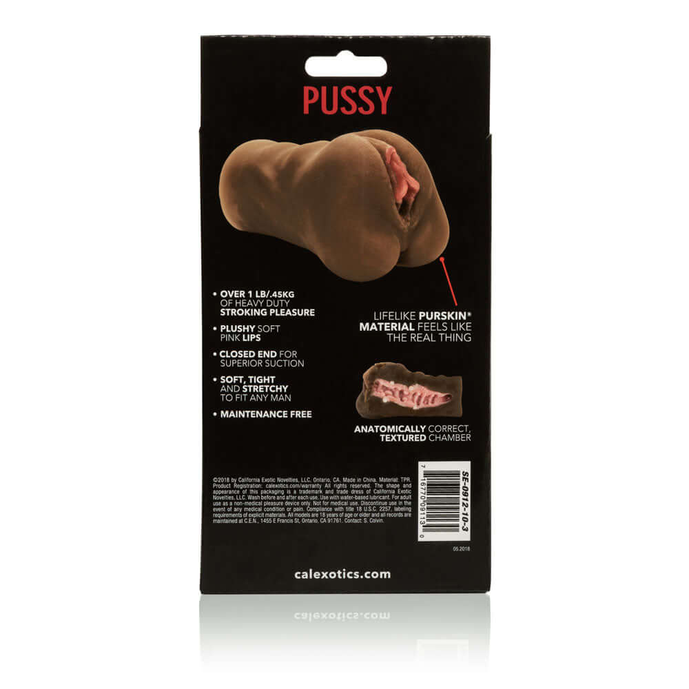 Stroke It Pussy Masturbator Brown packaging highlighting lifelike texture and features for intense solo pleasure.