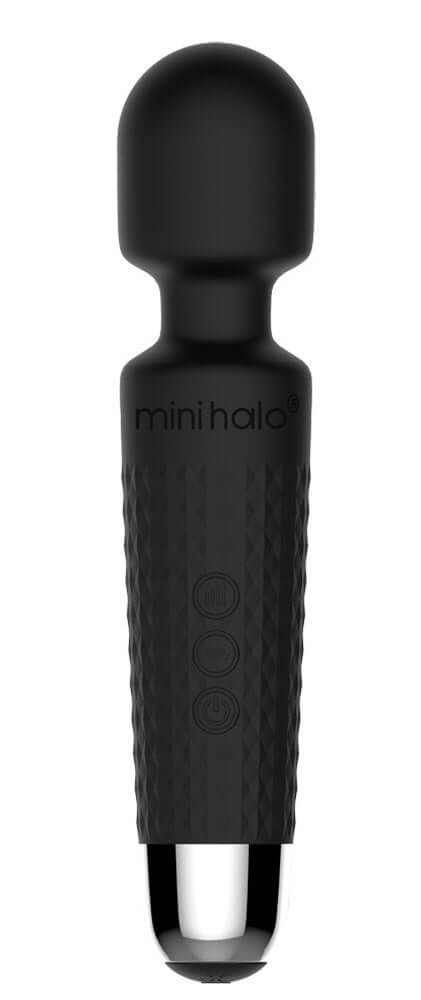 Mini Halo Wand Massager 20x Wireless Midnight, compact black massager designed for relaxation and pleasure.