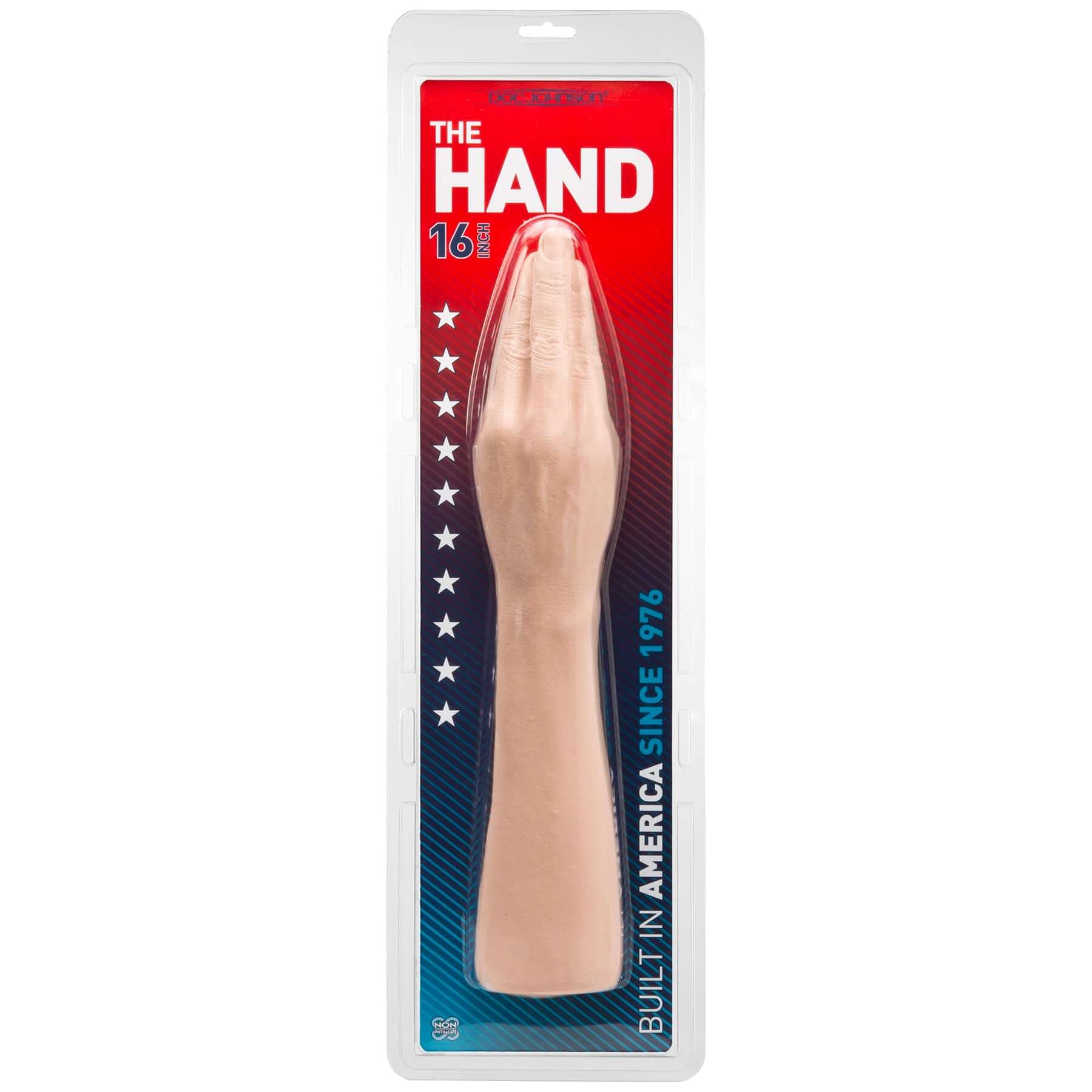 The Hand Dildo 16 inches Vanilla in packaging, designed for unique and immersive experiences.