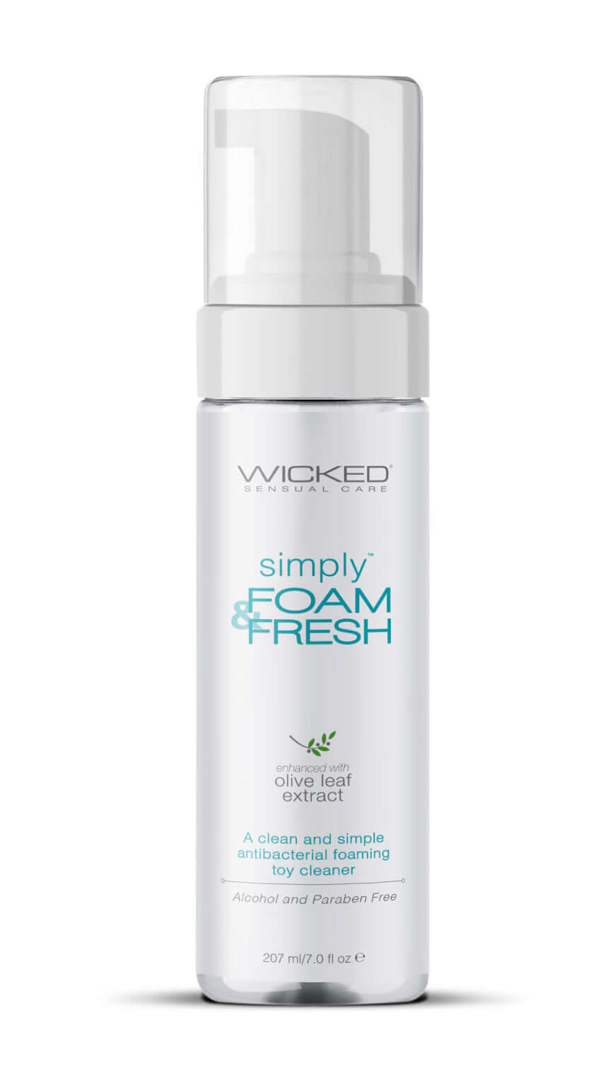 Wicked Simply Foam & Fresh Toy Cleaner 7 Oz in a pump bottle with olive leaf extract.