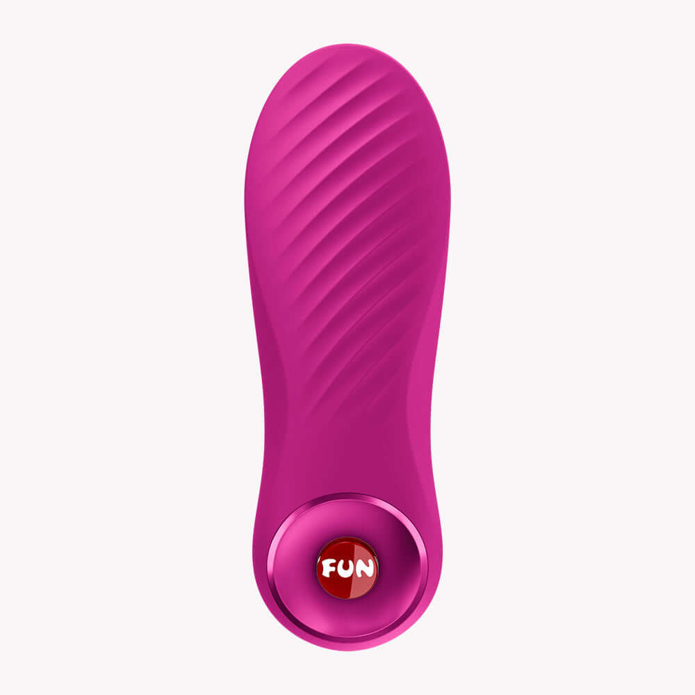 Fun Factory Bijou Bullet Vibrator Magenta top view showcasing textured design and control button.