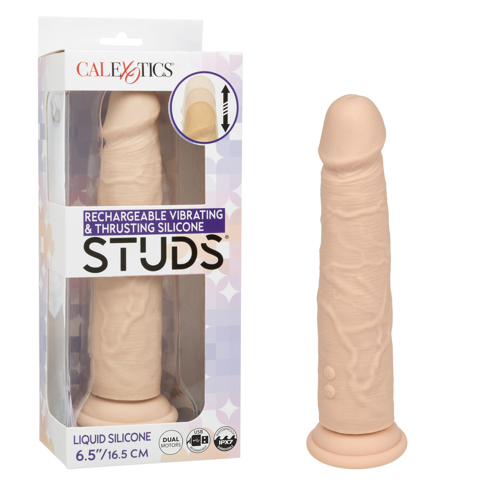 Rechargeable Vibrating and Thrusting Silicone Studs - Ivory-1