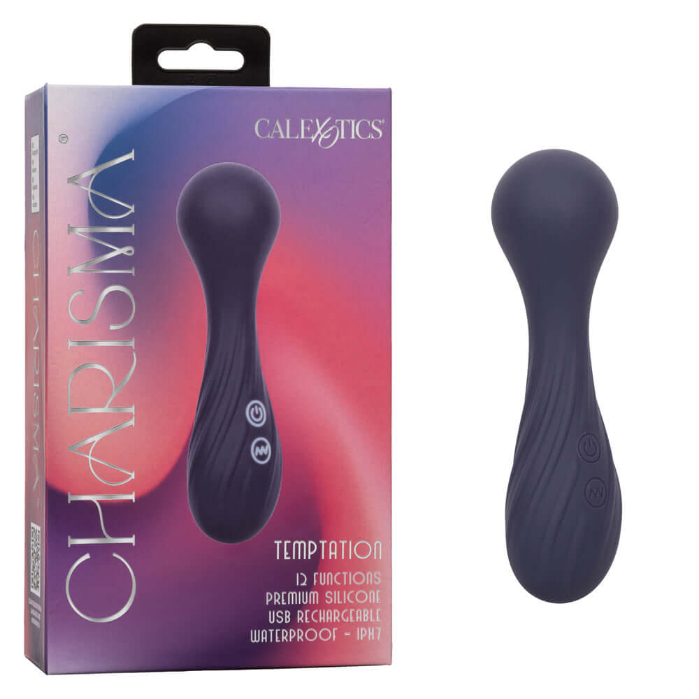Charisma Temptation Compact Wand Massager - Blue, Premium Silicone, USB Rechargeable, Waterproof, 10 Functions, Calexotics Packaging.